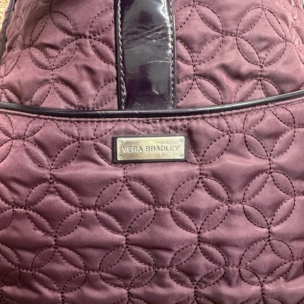 Vera Bradley Plum Purple Quilted Microfiber Hobo Bag Patent Trim Shoulder Purse